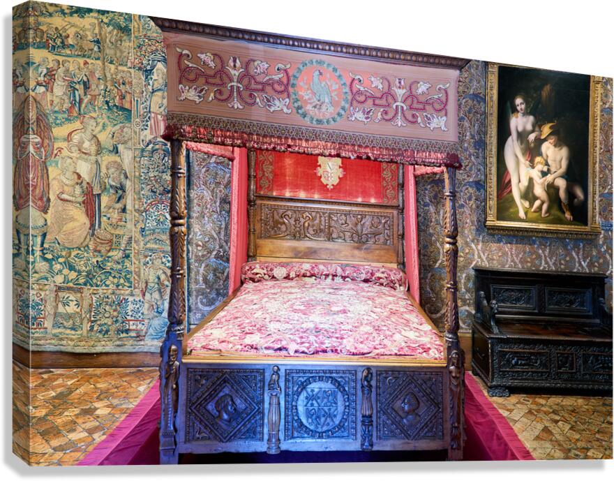 Historic bed in the Chateau de Chenonceau in France Canvas Print