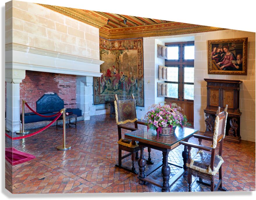 Interior of Chateau de Chenonceau in France with furniture and d Canvas Print