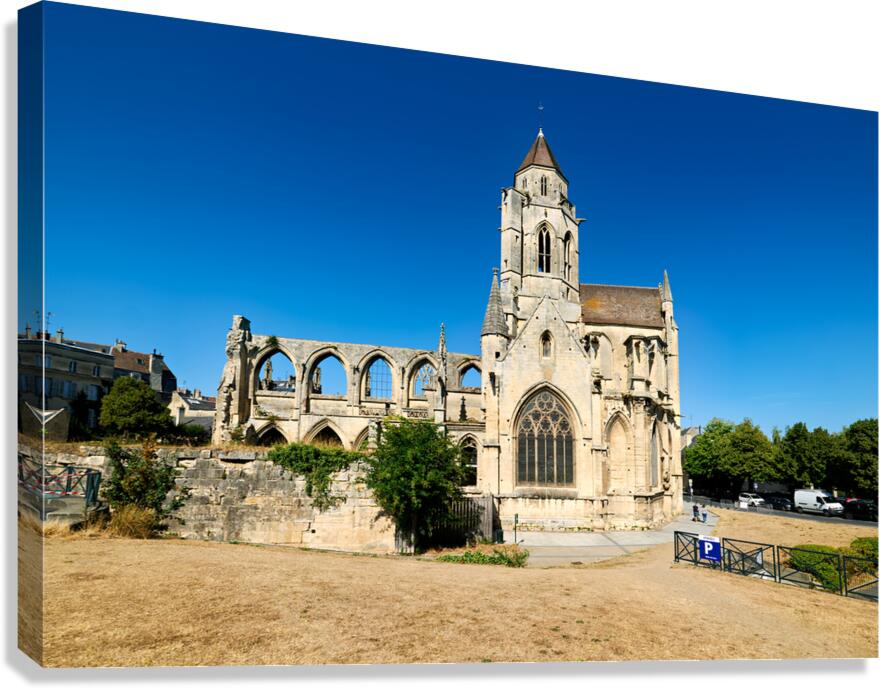 Church of Saint Etienne le Vieux stands in ruins in Caen France Canvas Print