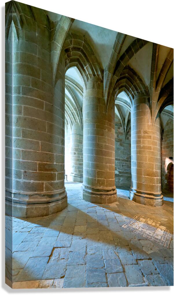 Inside Mont Saint Michel Abbey in Normandy France with stone co Canvas Print