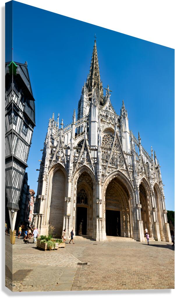 Saint Maclou church in Rouen Normandy with clear blue sky Canvas Print