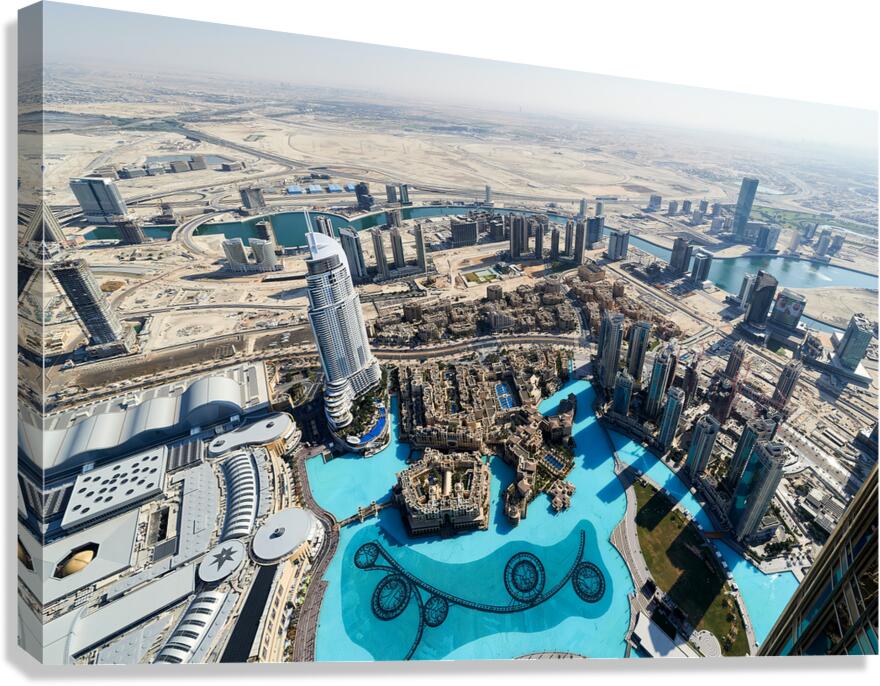 Skyline view of Dubai with skyscrapers and artificial lake Canvas Print
