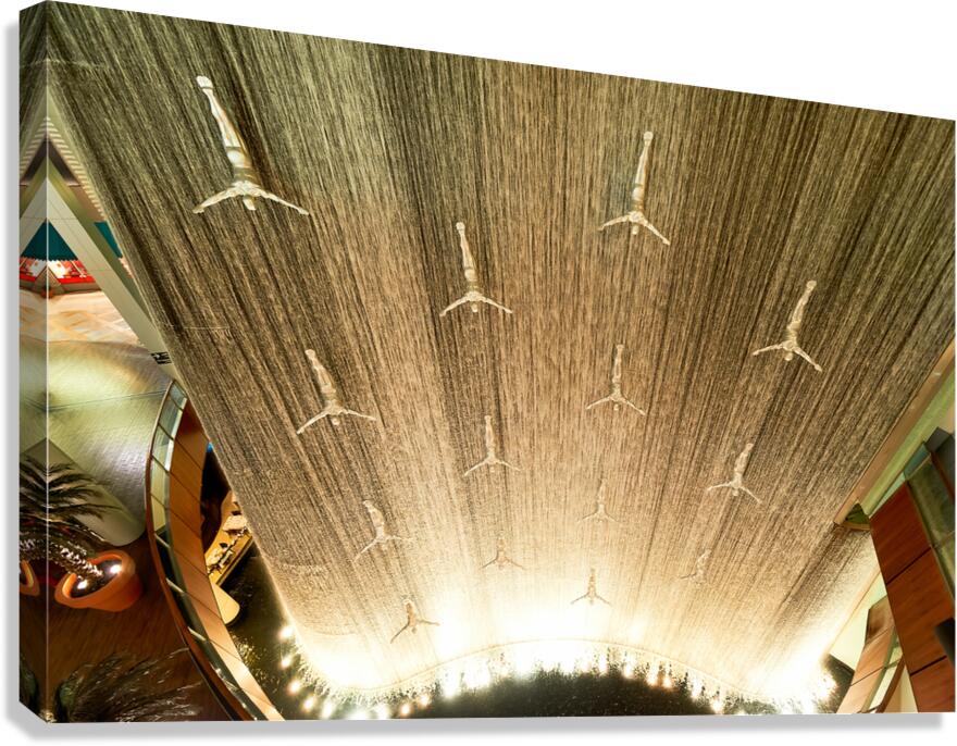 Dubai Mall waterfall features diving sculptures in UAE Canvas Print