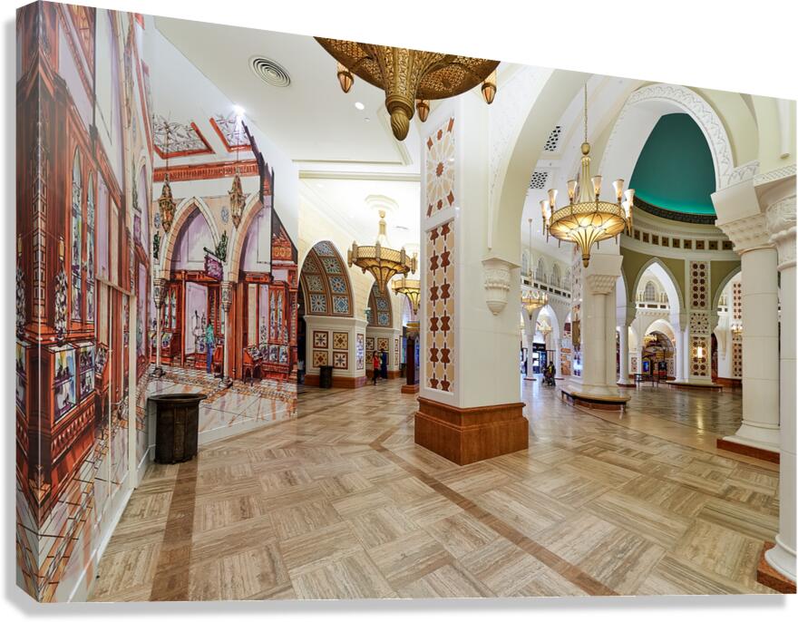 Ornate Middle Eastern interior with chandeliers in Dubai UAE Canvas Print