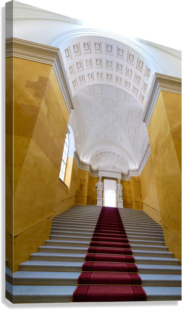 Steps in Residenz Palace in Munich with yellow walls and statues Canvas Print