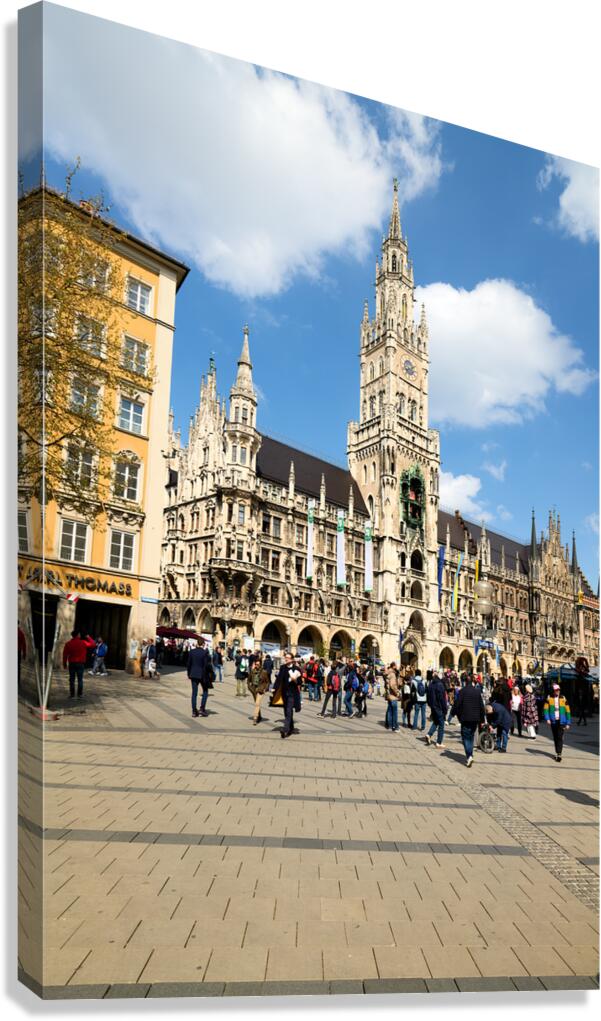 Crowd gathers near town hall in Marienplatz Munich Germany Canvas Print