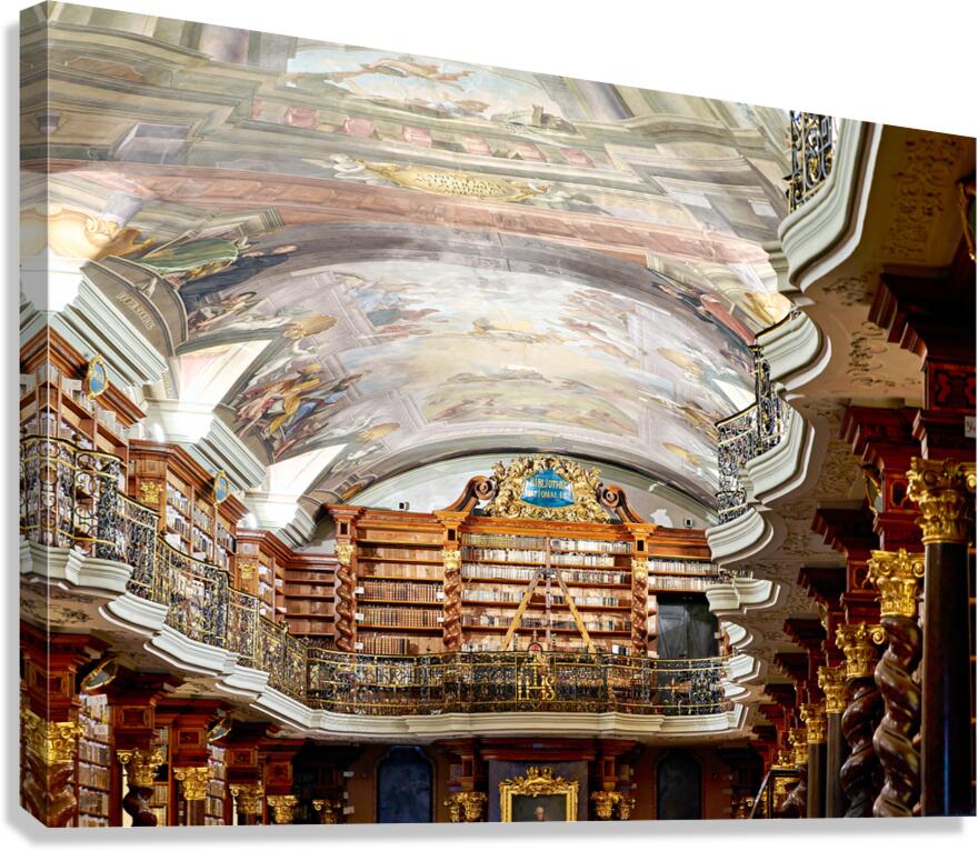 Grand baroque library with painted ceilings and countless books. Canvas Print
