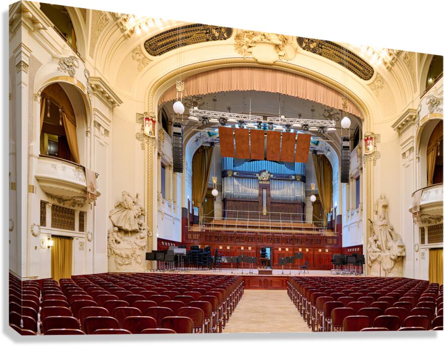 Grand concert hall with organ and empty seats. Canvas Print