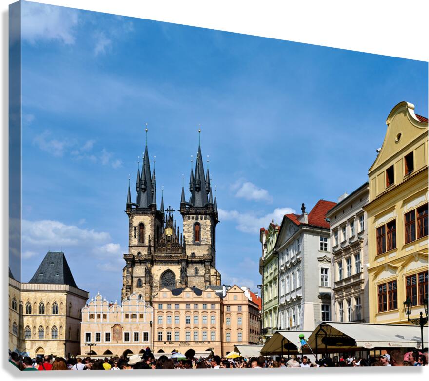 Crowded Prague Old Town Square with Týn Church. Canvas Print
