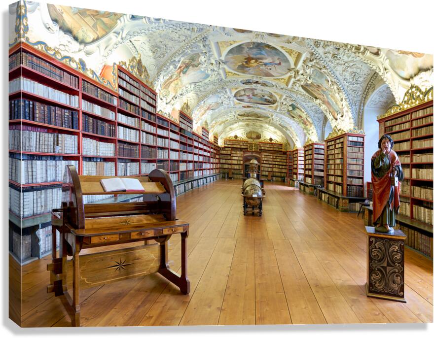 Vast ornate library with countless books painted ceiling and  Canvas Print
