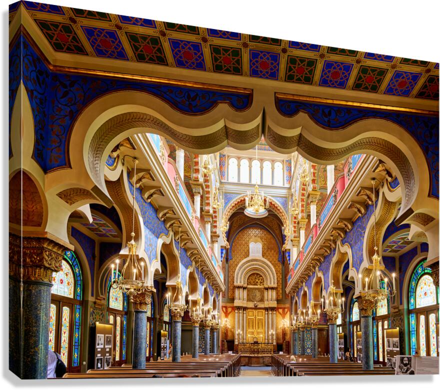 Stunning ornate synagogue interior featuring colorful arches an Canvas Print