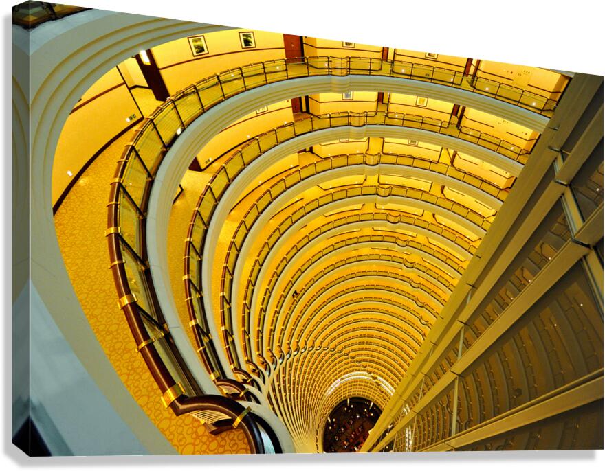 View down a multi story hotel atrium in Shanghai China Canvas Print