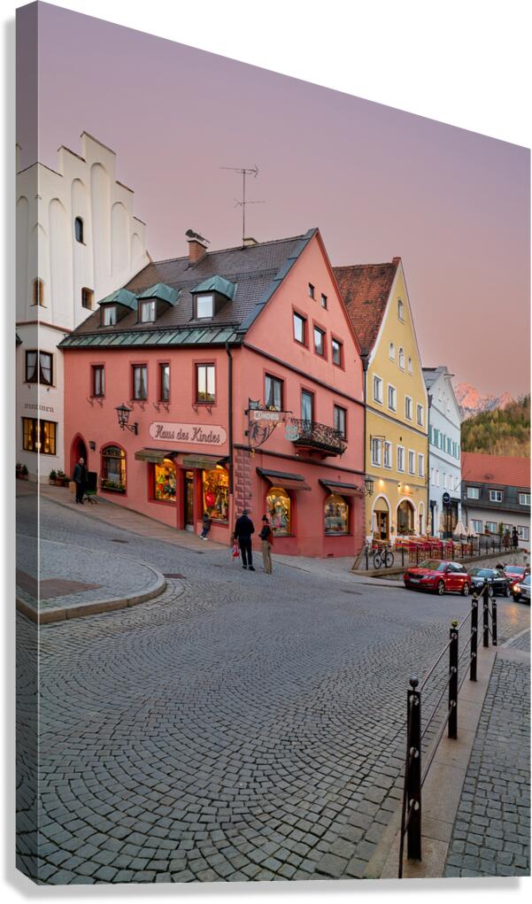 Streets of Fussen on the Romantic Road at dusk Canvas Print