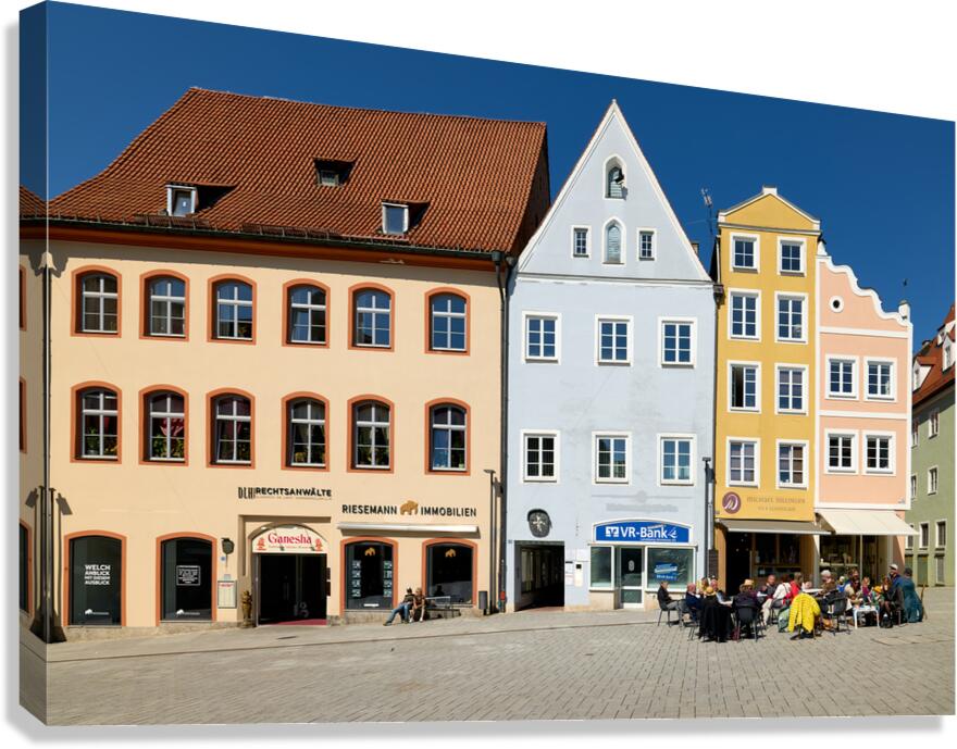 Visitors enjoy main square of Landsberg am Lech in Bavaria Germa Canvas Print