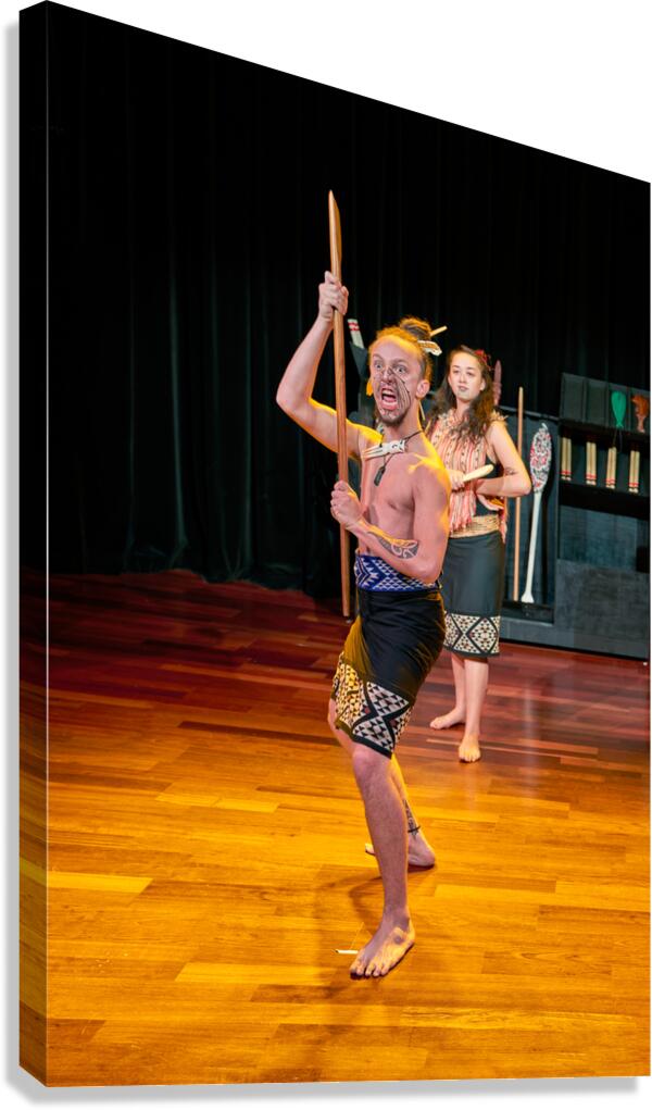 Two performers present a Maori haka dance in Auckland Canvas Print