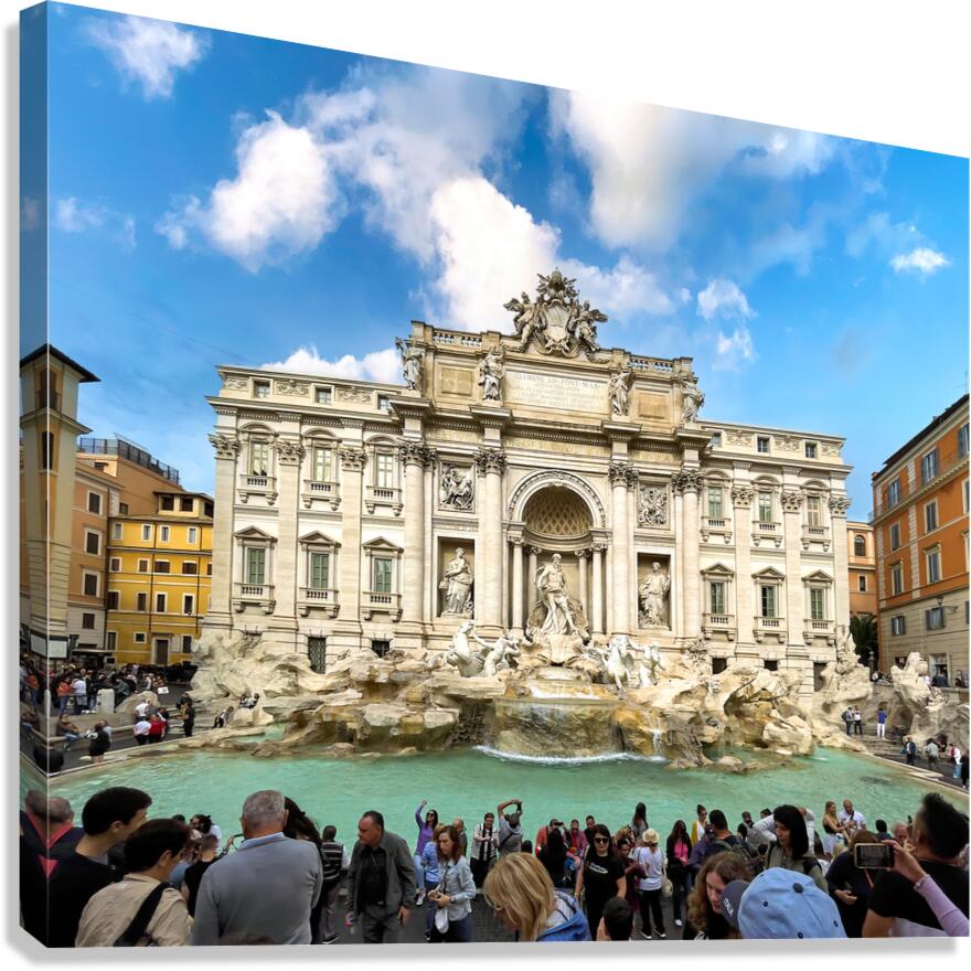 Crowd of tourists visiting Trevi fountain in Rome Italy Canvas Print