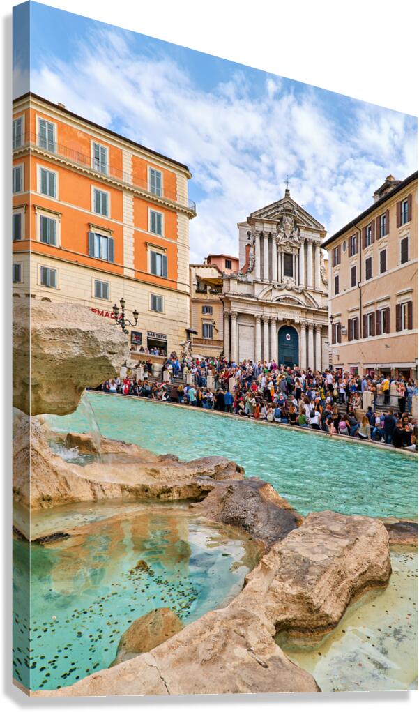 Crowd enjoys the lively atmosphere at Trevi Fountain in Rome Canvas Print
