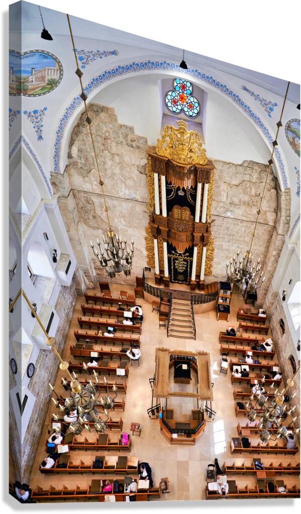 Visit to Hurva Synagogue in Jerusalem with people praying and st Canvas Print