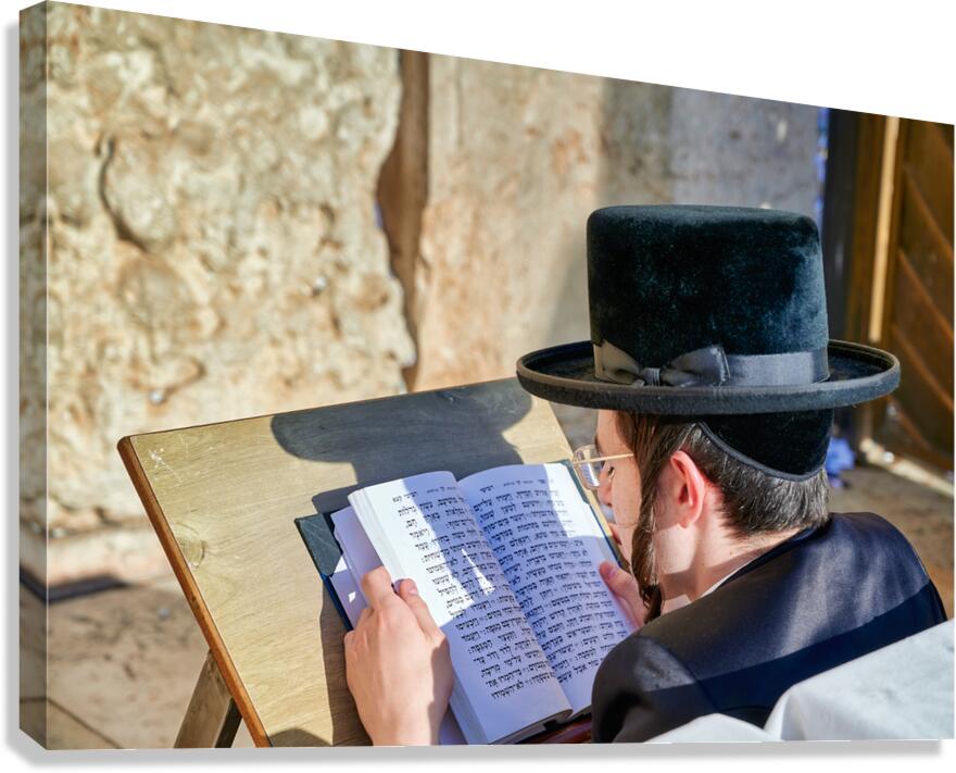 Orthodox Jews at the Wailing Wall in Jerusalem during prayer Canvas Print