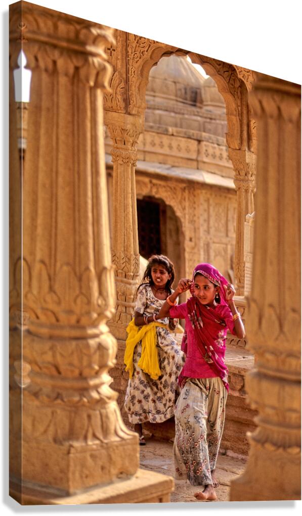 Girls playing in Jaisalmer Rajasthan during the evening light Canvas Print