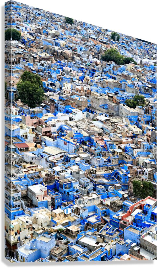 Cityscape of blue houses in Jodhpur Rajasthan during the aftern Canvas Print