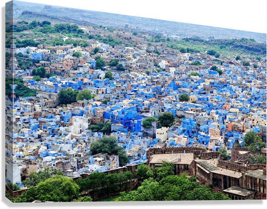 Cityscape view of blue buildings in Jodhpur Rajasthan Canvas Print