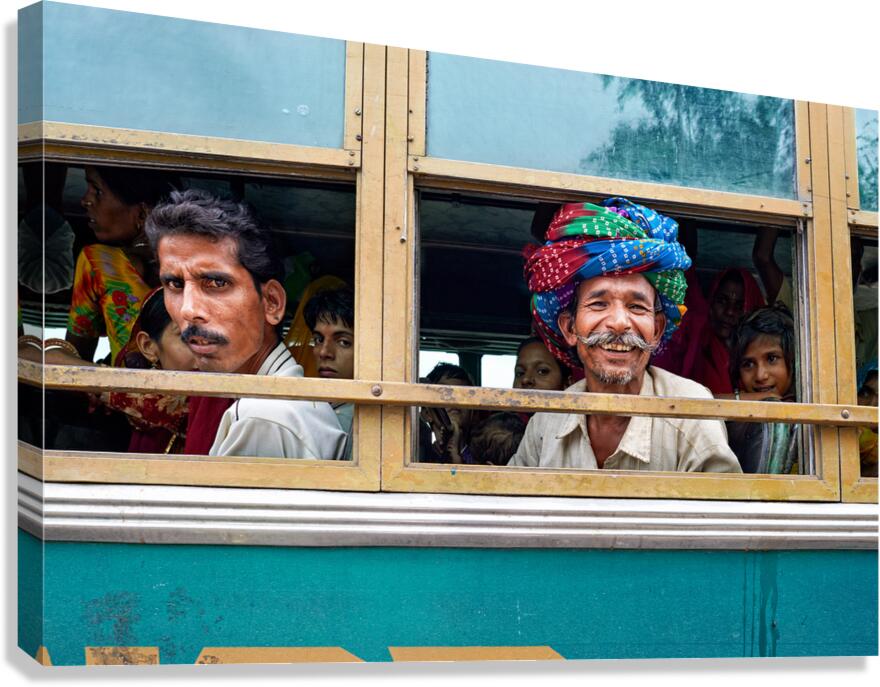 Passengers travel on bus in Udaipur Rajasthan India Canvas Print