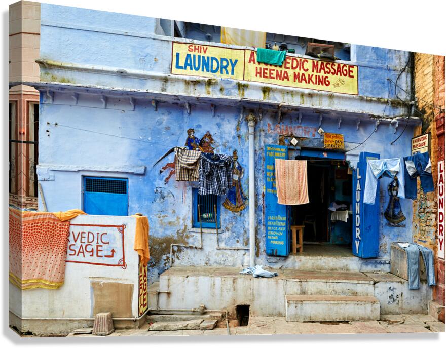Bundi house showcasing local businesses and laundry Canvas Print