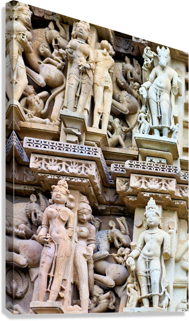 Hindu temples of Khajuraho in Madhya Pradesh show intricate carv Canvas Print