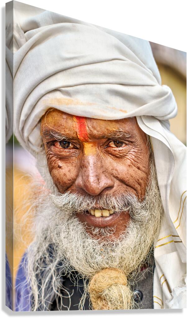 Man with white beard and turban in Orchha Madhya Pradesh India Canvas Print