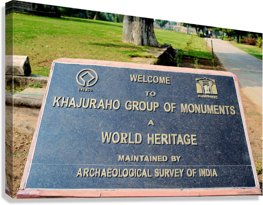 Welcome sign at Khajuraho Group of Monuments in Madhya Pradesh Canvas Print