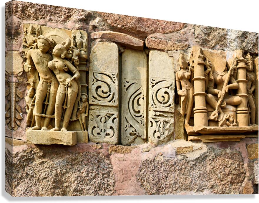 Sculptures on Hindu temples in Khajuraho Madhya Pradesh India Canvas Print