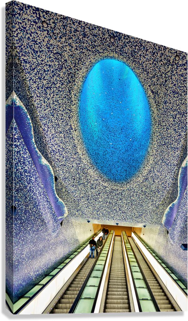 People travel down escalators at Toledo station in Naples Metro Canvas Print