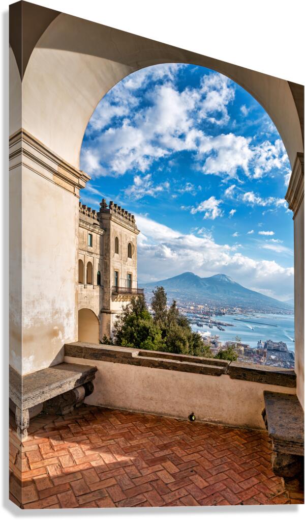 View of gulf of naples and mount vesuvius from historic location Canvas Print
