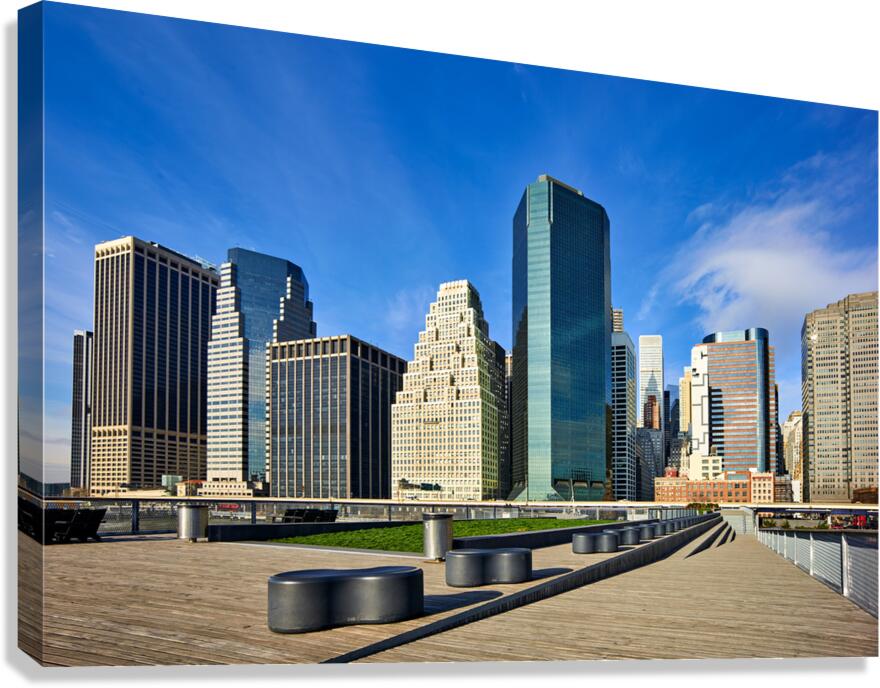 Manhattan skyline view with skyscrapers and waterfront area Canvas Print