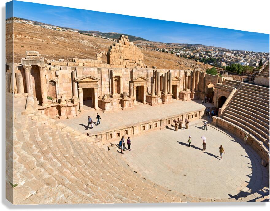 Exploring the ancient theatre in Gerasa Jerash in Jordan Canvas Print