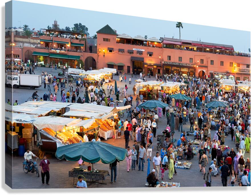 Sunset scene at Djema el Fna square in Marrakesh Morocco Canvas Print