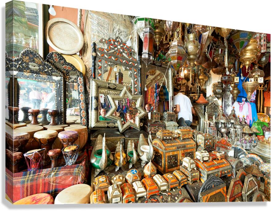 Exploring a souvenir shop in the old town of Marrakesh Morocco Canvas Print