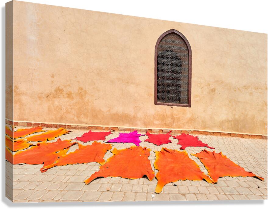 Dyed leather drying in the sun in Marrakesh Morocco Canvas Print