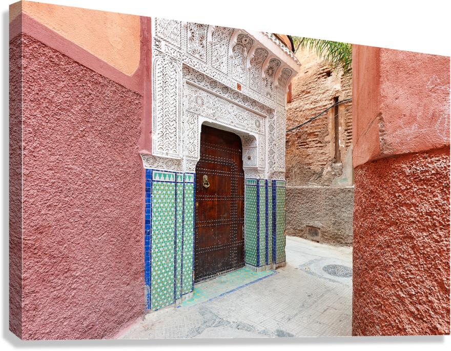 Narrow alleys in Marrakeshs Medina show traditional architectur Canvas Print