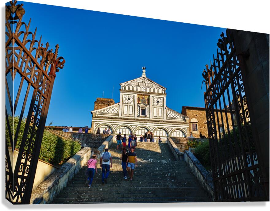 Visitors walk up the stairs to Basilica di San Miniato in Floren Canvas Print