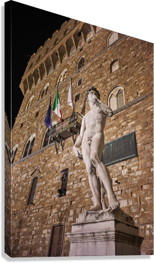 David statue by Michelangelo in Florence Tuscany at night Canvas Print