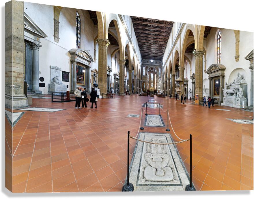 Visitors explore Basilica di Santa Croce in Florence Tuscany I Canvas Print