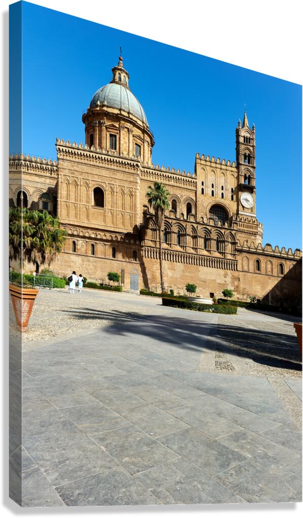Palermo Cathedral in Sicily with clear blue sky and visitors Canvas Print