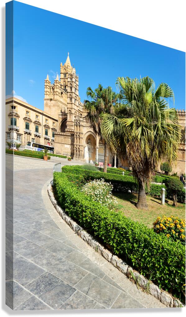 Palermo Cathedral surrounded by gardens in Sicily Italy Canvas Print