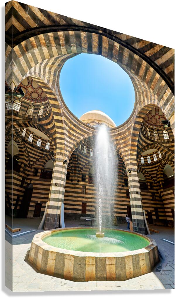 Visitors explore Khan Asad Pasha Caravanserai in Damascus Syri Canvas Print