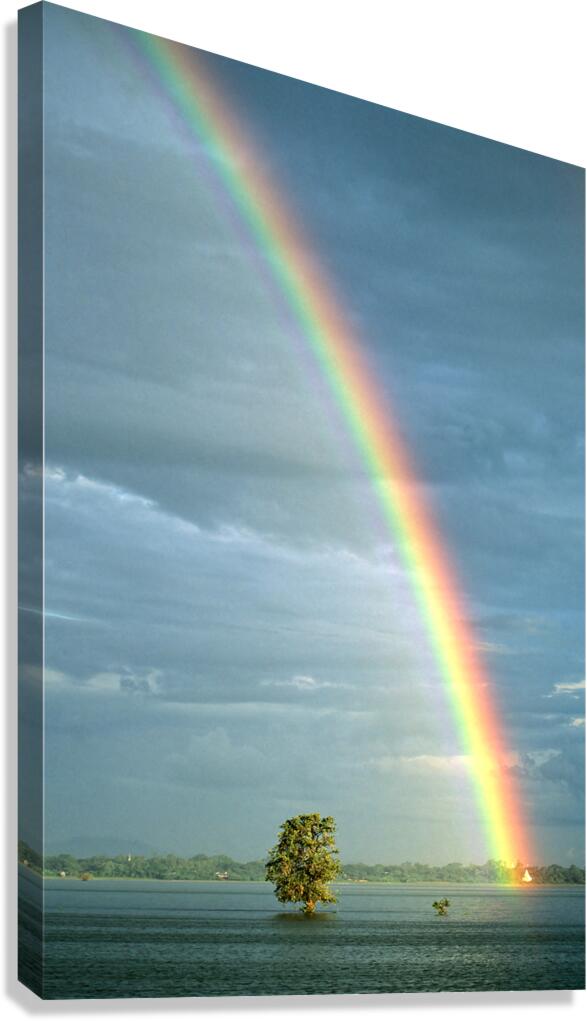 Rainbow shines over landscape in Myanmar after rainfall Canvas Print