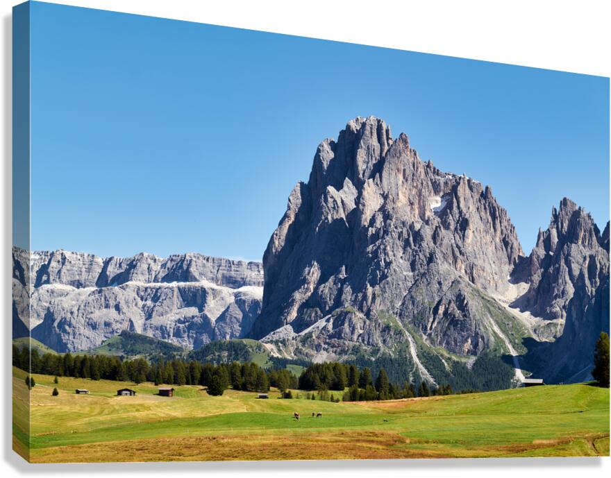 Sassolungo mountain peak view at Seiser Alm in Italy Canvas Print