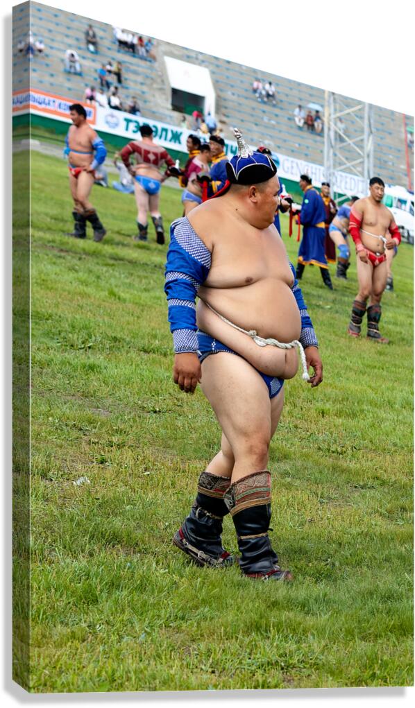 Wrestling at Naadam festival in Ulaanbaatar Mongolia Canvas Print
