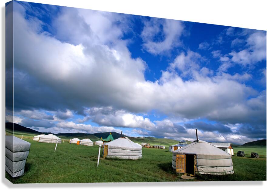 Mongolic nomadic tents in a grassland in Mongolia Canvas Print